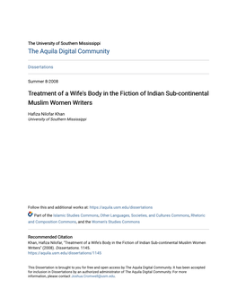 Treatment of a Wife's Body in the Fiction of Indian Sub-Continental Muslim Women Writers