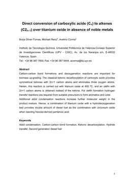 Direct Conversion of Carboxylic Acids (Cn) to Alkenes (C2n–1) Over