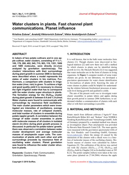 Water Clusters in Plants. Fast Channel Plant Communications. Planet Influence