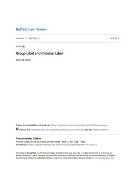 Group Libel and Criminal Libel