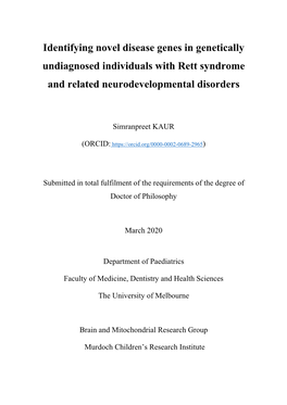 Identifying Novel Disease Genes in Genetically Undiagnosed Individuals with Rett Syndrome and Related Neurodevelopmental Disorders