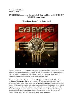 EYE EMPIRE Announces Extensive Fall Touring Plans with NONPOINT, SEETHER, and More