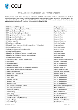 Authorised Publication List – United Kingdom