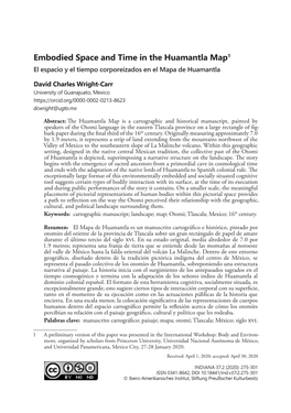 Embodied Space and Time in the Huamantla Map1 El Espacio Y El Tiempo Corporeizados En El Mapa De Huamantla
