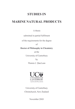 Studies in Marine Natural Products