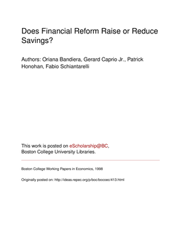 Does Financial Reform Raise Or Reduce Savings?