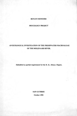 An Ecological Investigation of the Freshwater Macroalgae of The