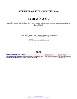 SCHWAB STRATEGIC TRUST Form N-CSR Filed 2020-11-06