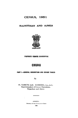 District Census Handbook, Churu, Rajasthan and Ajmer