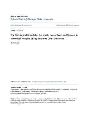 The Ontological Scandal of Corporate Personhood and Speech: a Rhetorical Analysis of Key Supreme Court Decisions