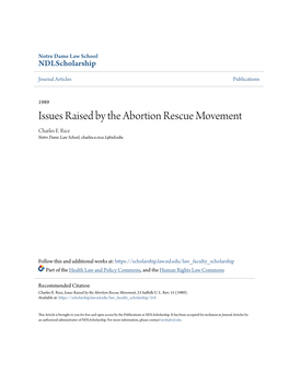 Issues Raised by the Abortion Rescue Movement Charles E