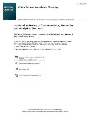 Isoniazid: a Review of Characteristics, Properties and Analytical Methods