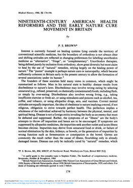 NINETEENTH-CENTURY AMERICAN HEALTH REFORMERS and the EARLY NATURE CURE MOVEMENT in BRITAIN By