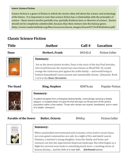 Science Fiction Booklist
