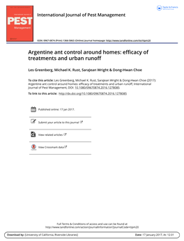 Argentine Ant Control Around Homes: Efficacy of Treatments and Urban Runoff