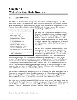 Chapter 2 – White Oak River Basin Overview 8 Pigure2eer22qenerL2wP2of2the2Hite2yK2Iver2fSin