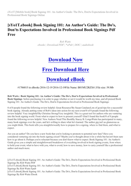 Syo1t [Mobile Book] Book Signing 101: an Author's Guide: the Do's, Don'ts Expectations Involved in Professional Book Signings Online