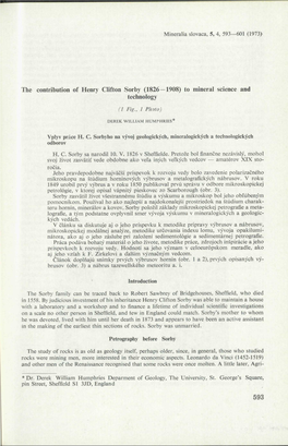 The Contribution of Henry Clifton Sorby (1826—1908) to Mineral Science and Technology (1 Fig., I Photo)
