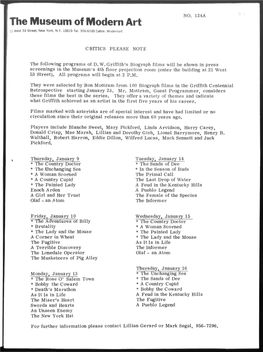 D.W. Griffith Screening Notice