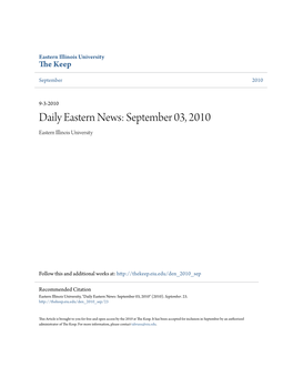 Daily Eastern News: September 03, 2010 Eastern Illinois University