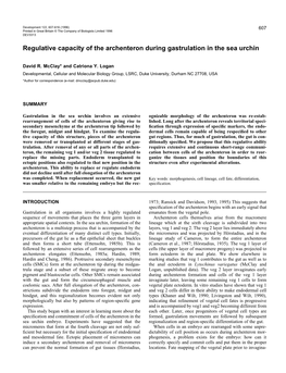 Regulative Capacity of the Archenteron During Gastrulation in the Sea Urchin
