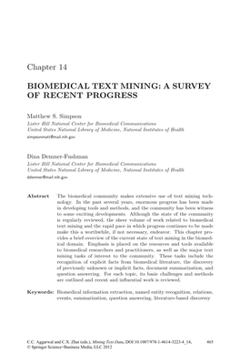 Biomedical Text Mining: a Survey of Recent Progress