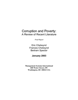 Corruption and Poverty: a Review of Recent Literature