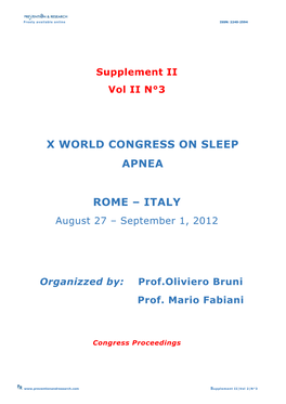 X World Congress on Sleep Apnea Rome