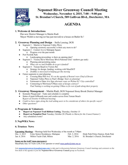 Neponset River Greenway Council Meeting AGENDA