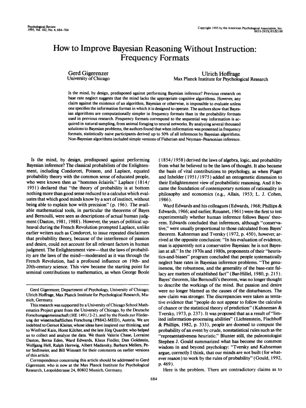 How to Improve Bayesian Reasoning Without Instruction: Frequency Formats