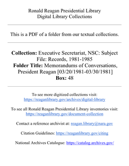 Subject File: Records, 1981-1985 Folder Title: Memorandums of Conversations, President Reagan [03/20/1981-03/30/1981] Box: 48