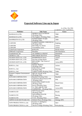 Expected Software Line-Up in Japan(PDF)