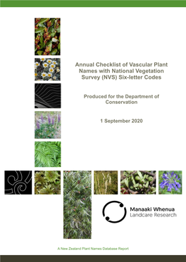 Annual Checklist of Vascular Plant Names with National Vegetation Survey (NVS) Six-Letter Codes
