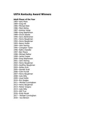 USTA Kentucky Award Winners