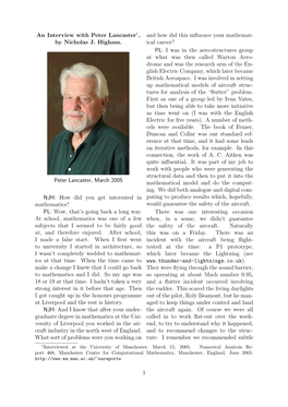 An Interview with Peter Lancaster1, By