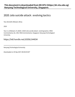 2020 Jolo Suicide Attack : Evolving Tactics