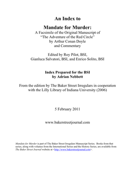 Mandate for Murder: a Facsimile of the Original Manuscript of “The Adventure of the Red Circle” by Arthur Conan Doyle and Commentary