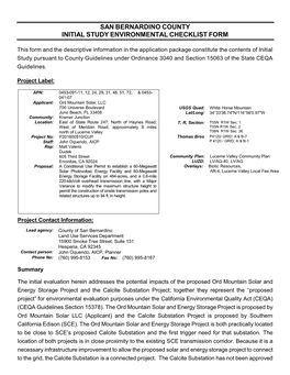 San Bernardino County Initial Study Environmental Checklist Form