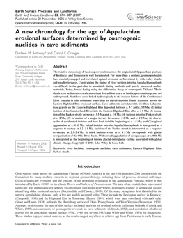 A New Chronology for the Age of Appalachian Erosional Surfaces Determined by Cosmogenic Nuclides in Cave Sediments