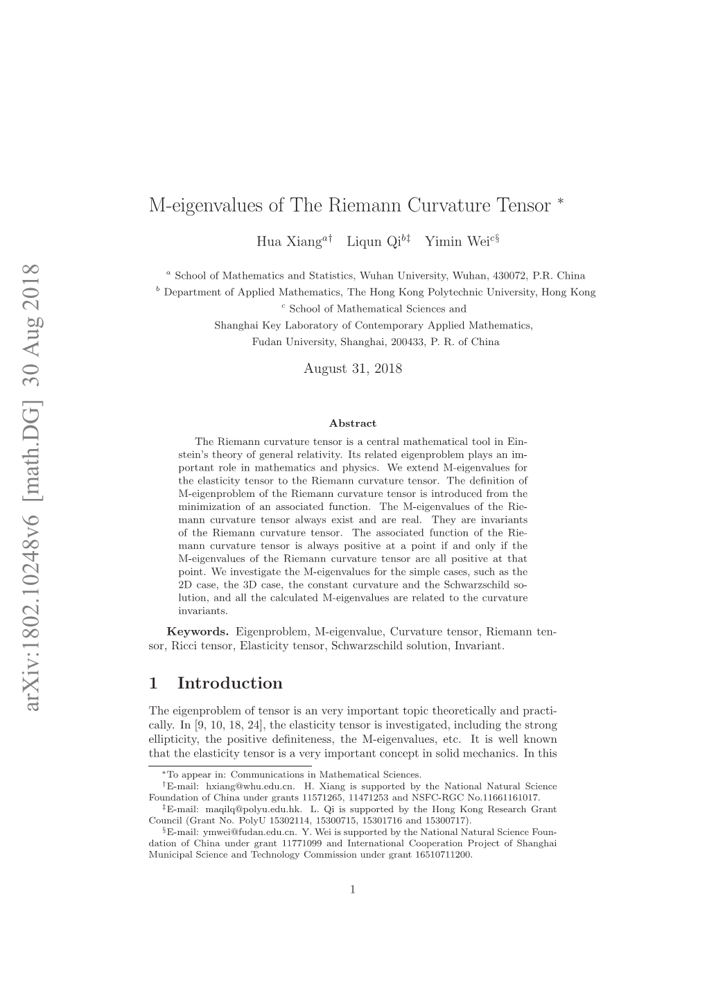 M-Eigenvalues of the Riemann Curvature Tensor at That Point Are All Positive