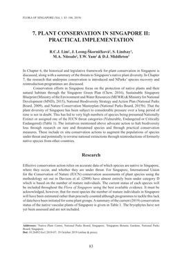 7. Plant Conservation in Singapore II: Practical Implementation