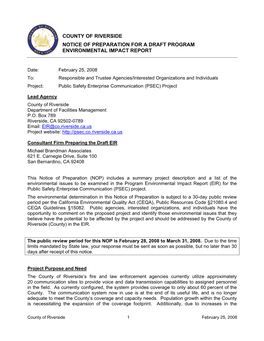 Notice of Preparation for a Draft Program Environmental Impact Report