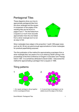 Pentagonal Tiles These Diagrams Show You How to Approximate Pentagonal Tiles from the Silver Rectangle and the Square