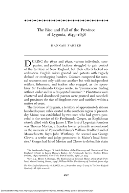 The Rise and Fall of the Province of Lygonia, 1643–1658