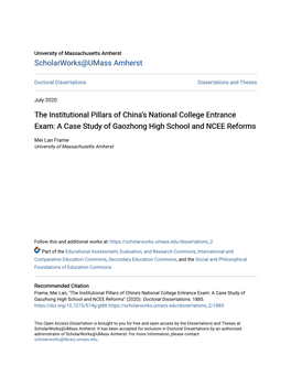 The Institutional Pillars of China's National College Entrance Exam: a Case Study of Gaozhong High School and NCEE Reforms