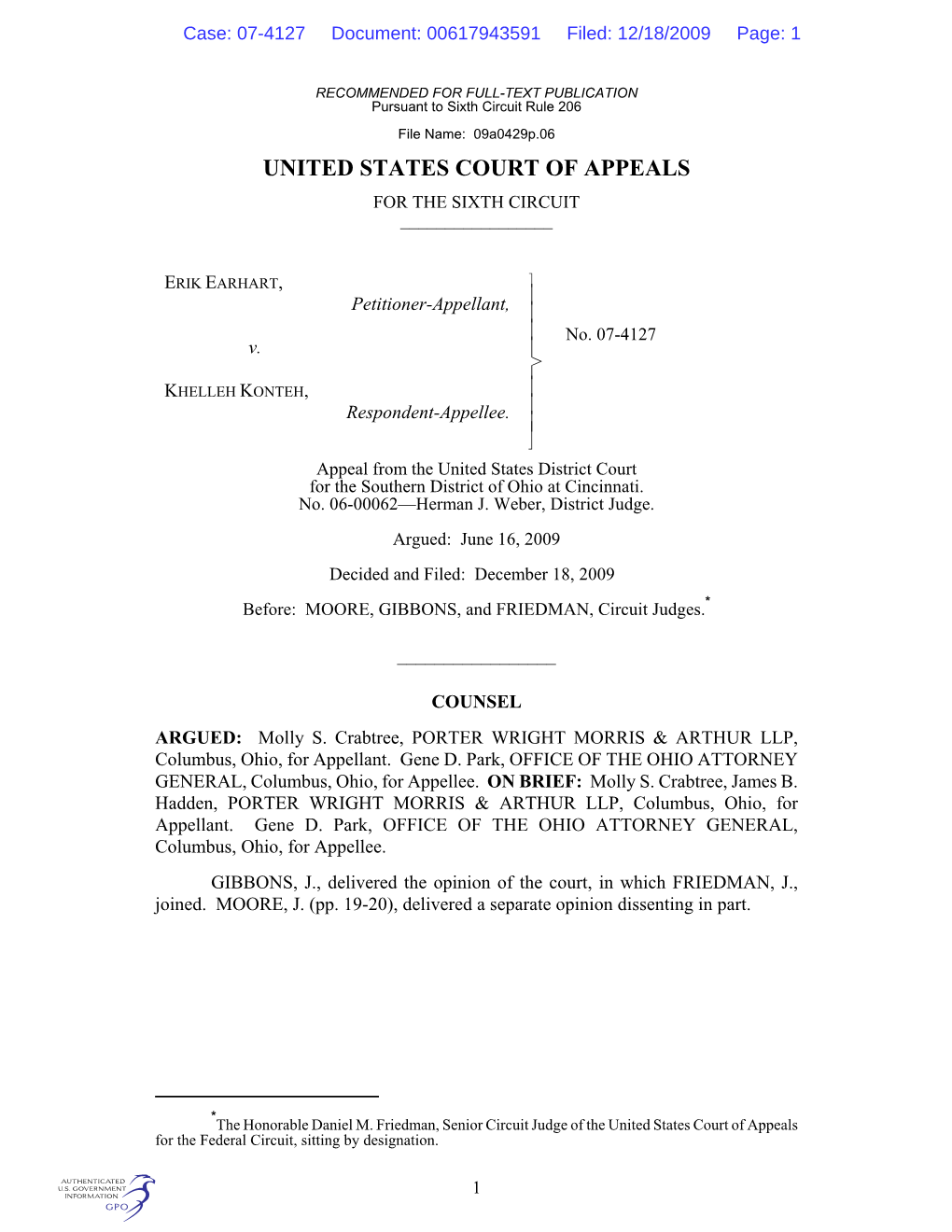 United States Court of Appeals for the Sixth Circuit ______