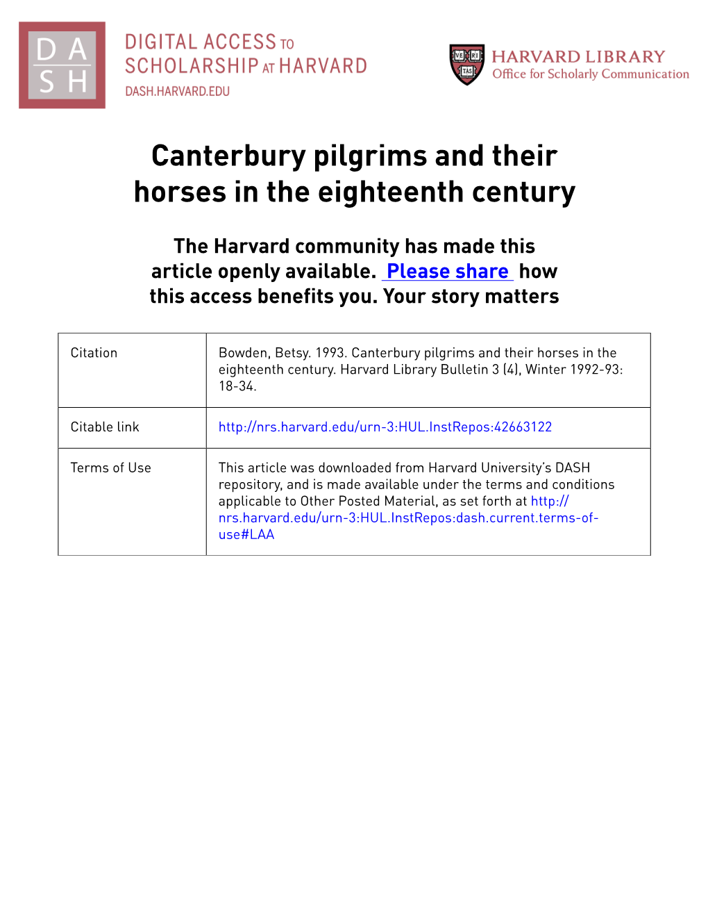 Canterbury Pilgrims and Their Horses in the Eighteenth Century