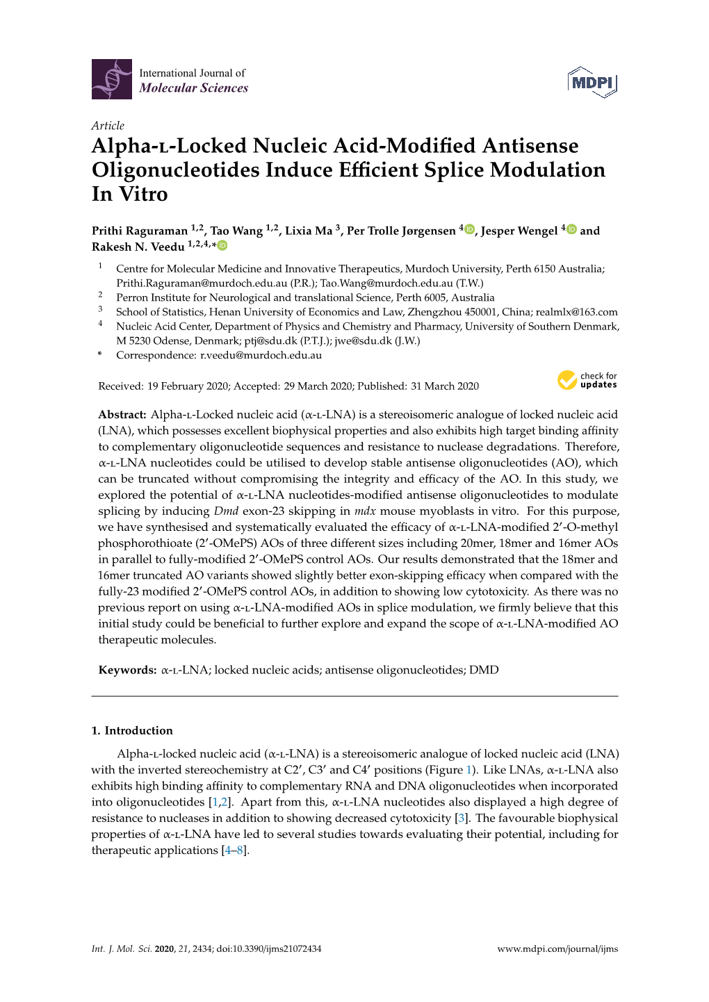 Alpha-L-Locked Nucleic Acid-Modified Antisense Oligonucleotides Induce