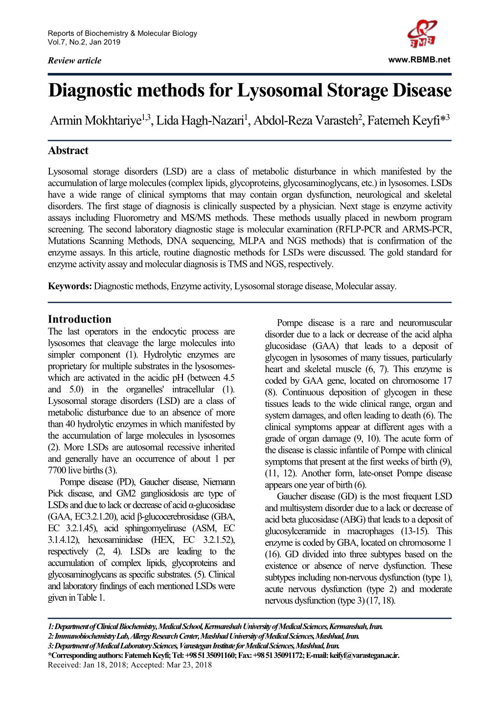 Diagnostic Methods for Lysosomal Storage Disease