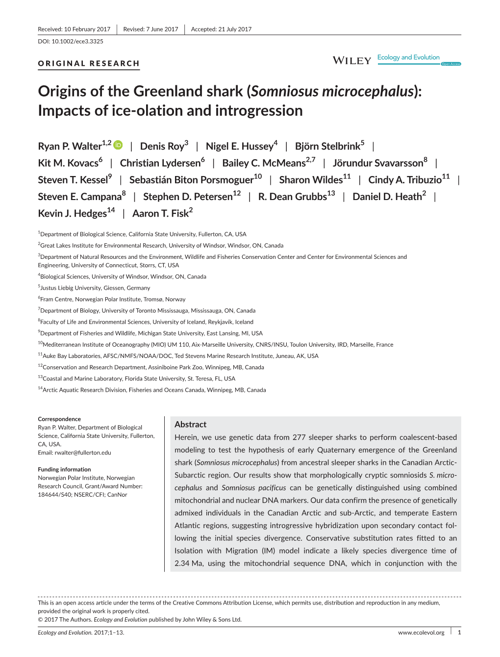 Origins of the Greenland Shark (Somniosus Microcephalus): Impacts of Ice‐Olation and Introgression